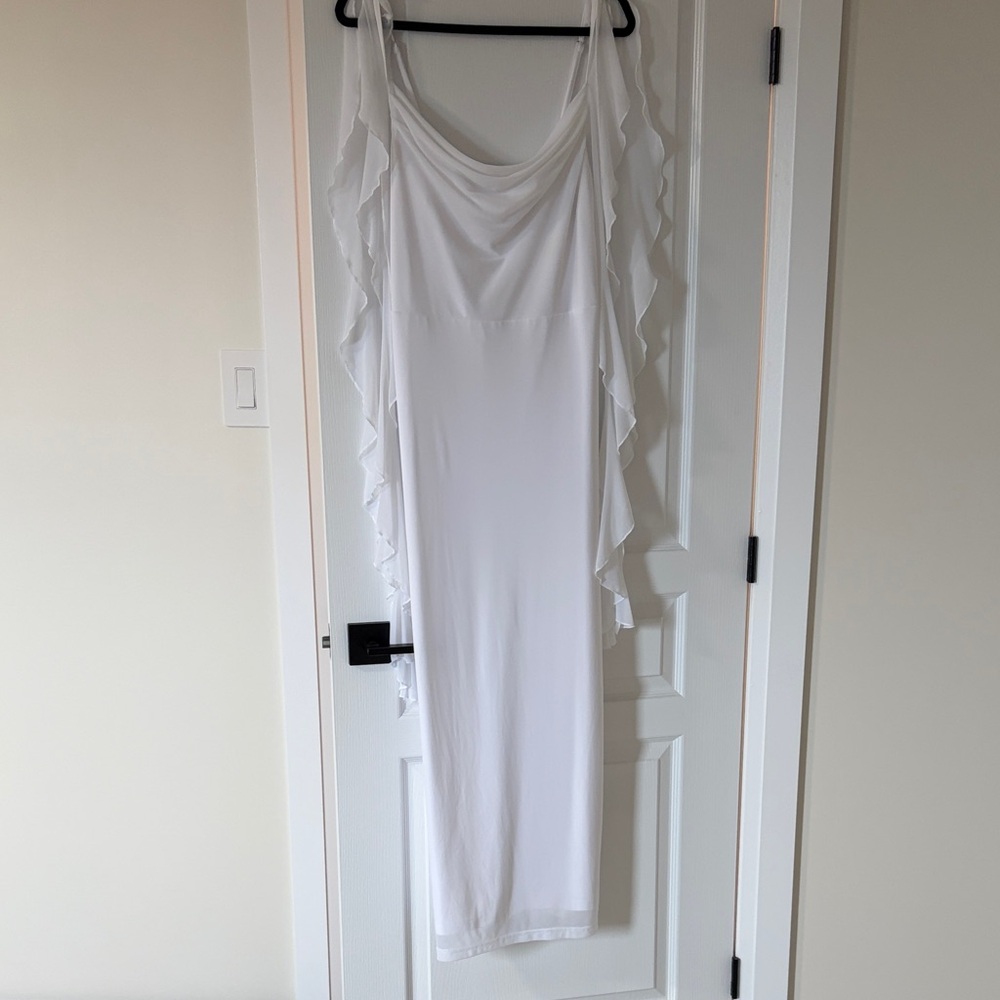 White Ruffle-Trim Maxi Dress - Women's Elegant Slip